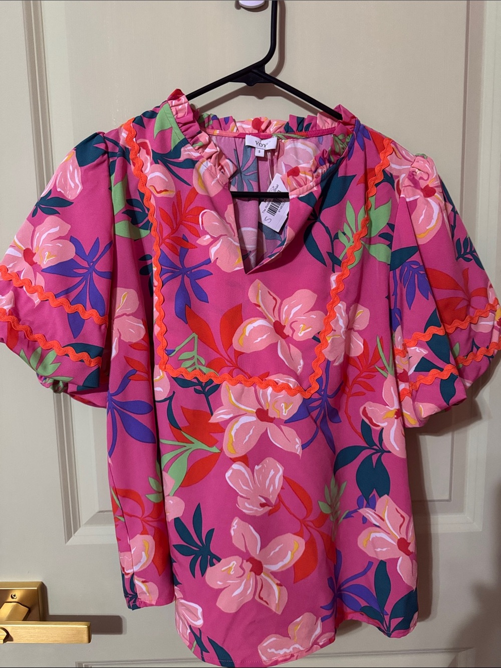 Voy Pink Floral Puff-Sleeve Blouse